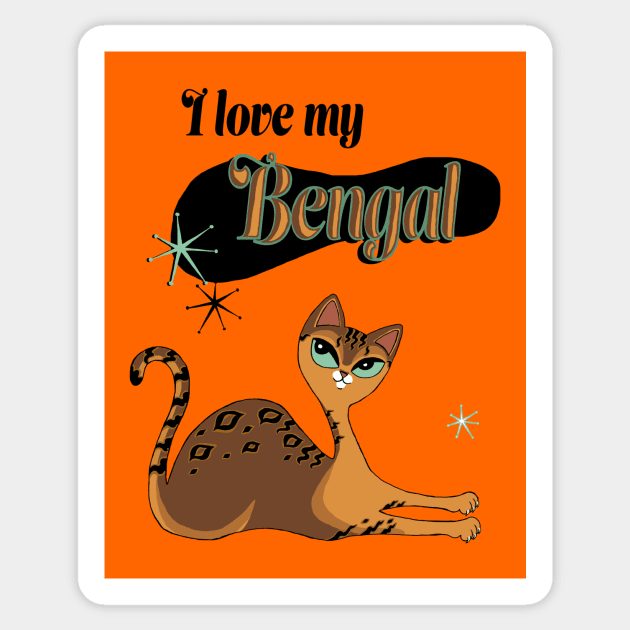 I Love My Bengal Cat Orange Pink Sticker by xenotransplant